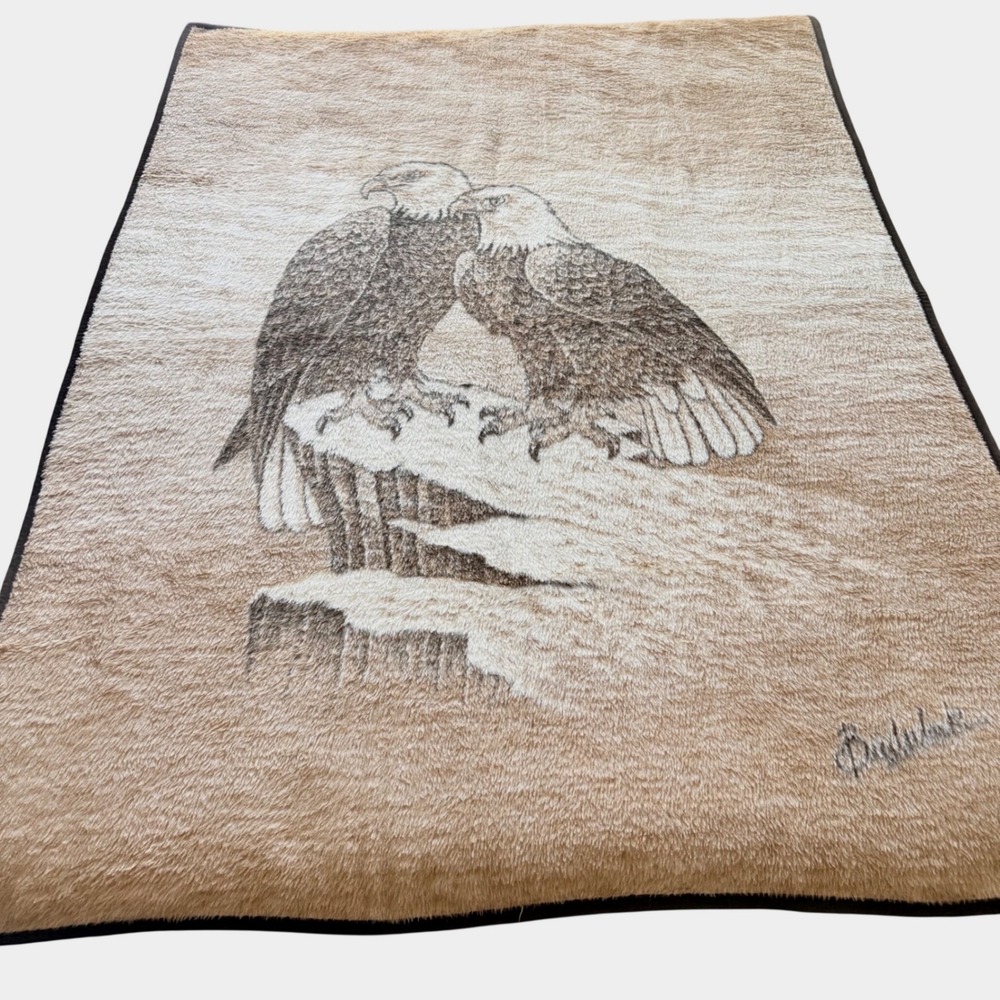 Biederlack Eagle Fleece Blanket Throw Adult Large Brown Reversible Vintage USA